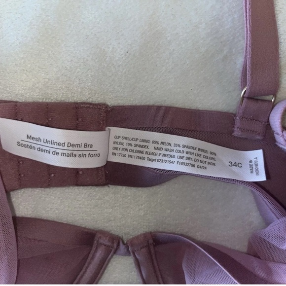 Auden Womens Bra Size 34C Unlined Demi Coverage Mesh Adjustable Straps - Picture 4 of 7